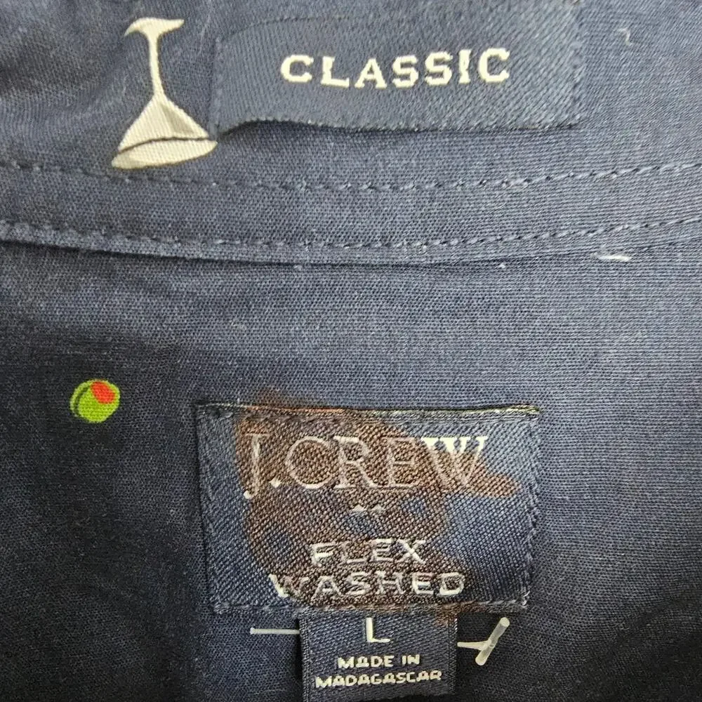 J. Crew Mens Martini Print Button Shirt L Classic Fit Flex Washed Preppy Resort